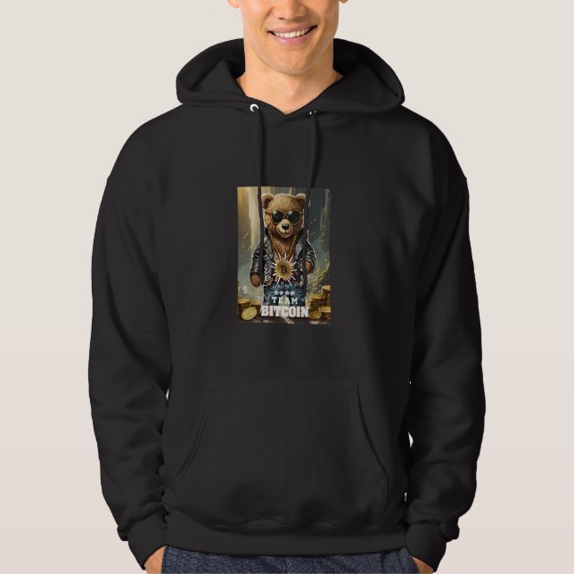 Cool Rich Bitcoin Teddy Bear Illustration Graphic  Hoodie (Front)