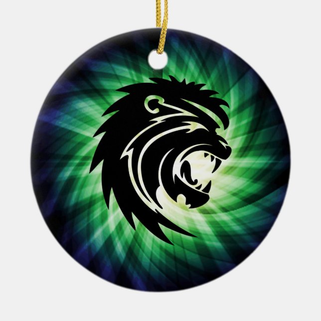 Cool Roaring Lion Silhouette Ceramic Tree Decoration (Front)