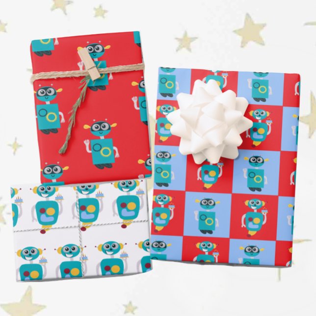 Cool Robot Boys Birthday Wrapping Paper Sheet (Creator Uploaded)