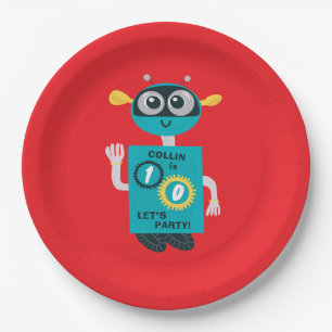 Cool Robot Custom Boys Birthday  Paper Plate