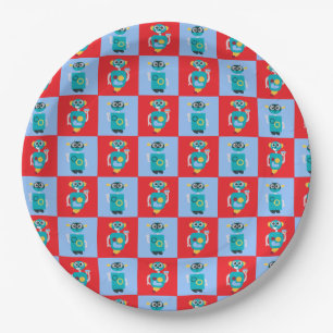 Cool Robot Pattern Boys Birthday Paper Plate