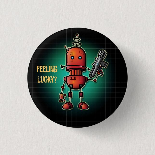 Cool Robot Sam 'Feeling Lucky?' 3 Cm Round Badge (Front)