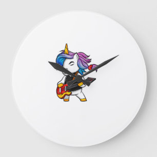 Cool rock and roll unicorn with guitar for rock fa large clock