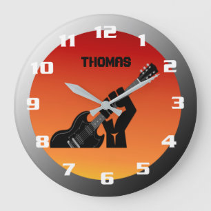 Cool Rock Guitar Monogram Large Clock