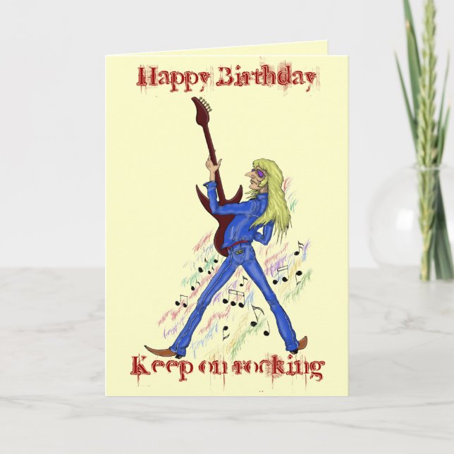 Cool rock guitarist Happy Birthday card design (Front)