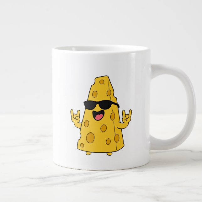  Cool Rock On Cheese Character With Sunglasses Large Coffee Mug (Right)