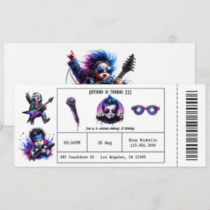 Cool Rock On Music Concert Ticket 1st Birthday Invitation