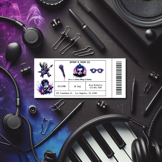 Cool Rock On Music Concert Ticket 1st Birthday Invitation (Cool Rock On Music Concert Ticket 1st Birthday Invitation)