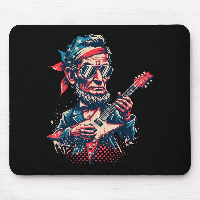 Cool Rock Roll Abraham Lincoln Playing Guitar Mouse Pad (Front)