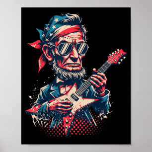 Cool Rock Roll Abraham Lincoln Playing Guitar Poster
