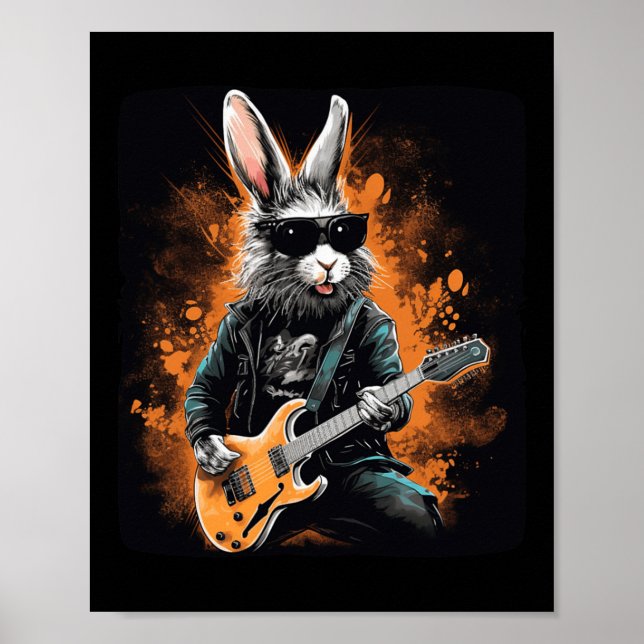 Cool Rocker Bunny For Easter And Guitarists With E Poster (Front)
