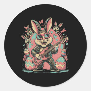 Cool Rocker Bunny With Electric Guitar For Rock Ea Classic Round Sticker