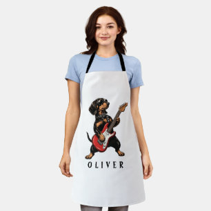 Cool Rocker Dachshund Dog Playing Electric Guitar Apron