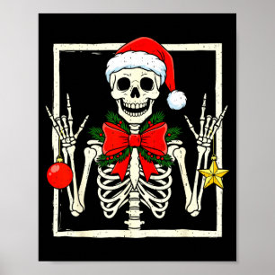 Cool Rocker Skeleton Santa Hat Christmas Punk Rock Poster