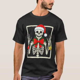 Cool Rocker Skeleton Santa Hat Christmas Punk Rock T-Shirt