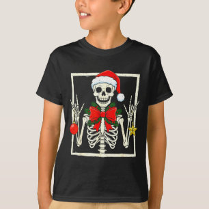 Cool Rocker Skeleton Santa Hat Christmas Punk Rock T-Shirt