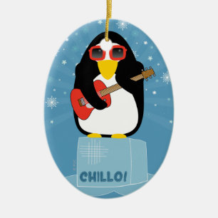 Cool Rockin' Penguin Says Chillo at Christmas Ceramic Tree Decoration
