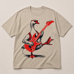 Cool Rockstar Goose Playing Red Electric Guitar T-Shirt