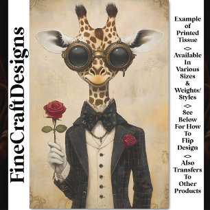 Cool Romantic Giraffe + Red Rose AH2 Decoupage Tissue Paper
