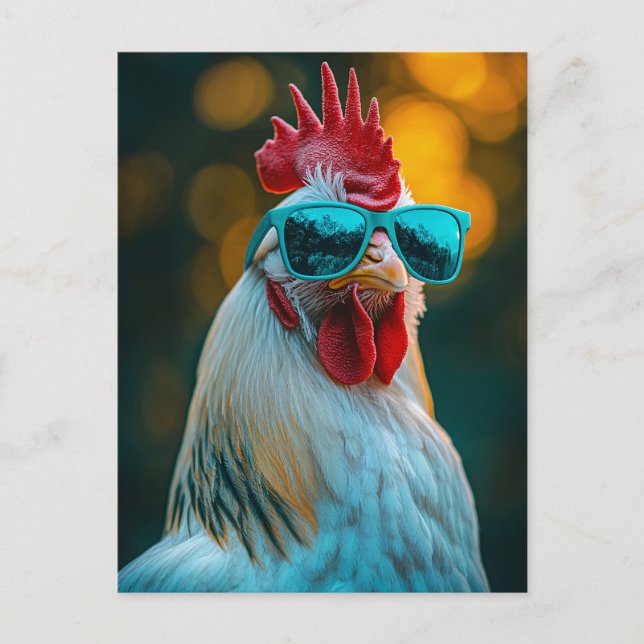 Cool Rooster Blue Sunglasses Postcard (Front)