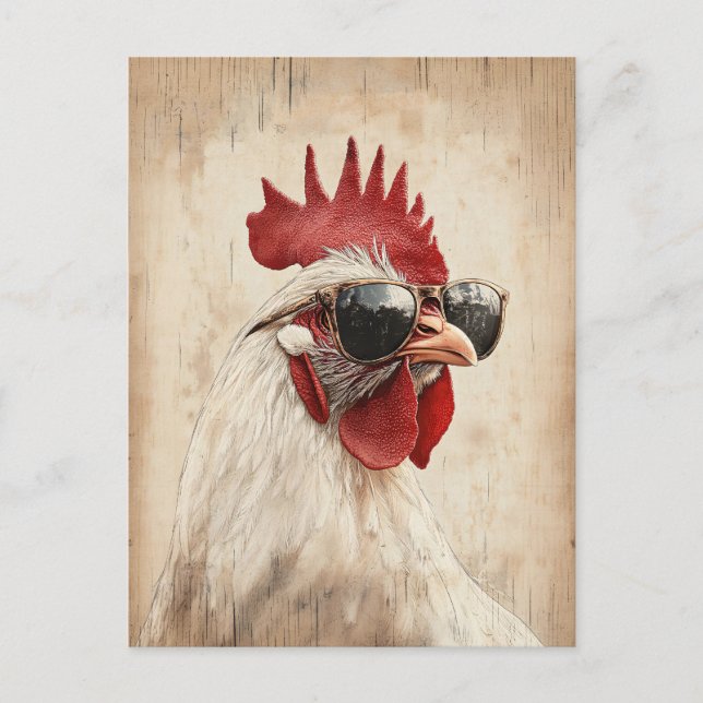 Cool Rooster in Sunglasses Illustration Postcard (Front)