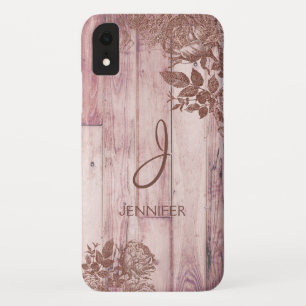 Cool Rose Gold Foil Rustic Floral Pattern Monogram Case-Mate iPhone Case