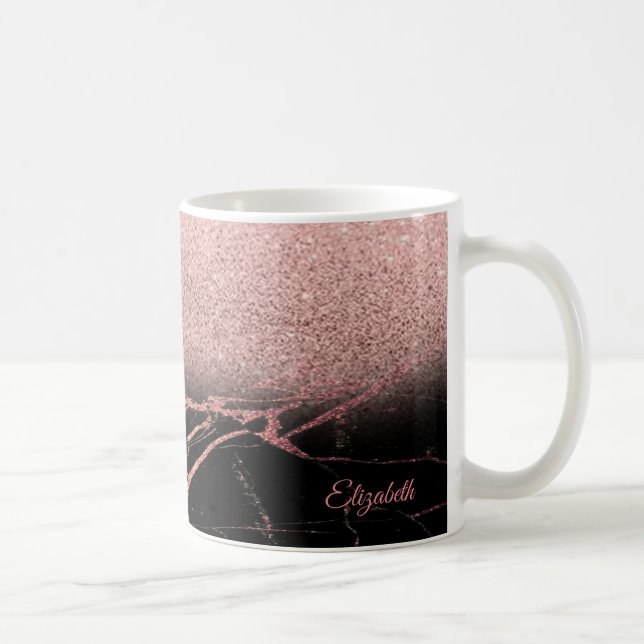Cool Rose Gold Glitter, Marble - Personalised Coffee Mug (Right)