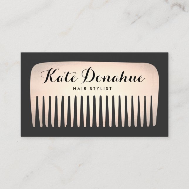Cool Rose Gold Hair Stylist Comb Hair Salon Business Card (Front)