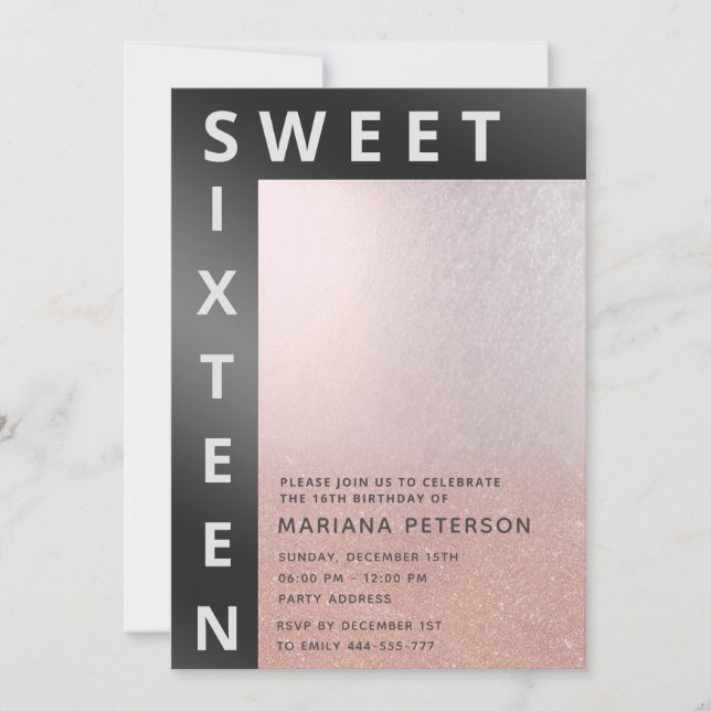 Cool rose gold modern simple typography invitation (Front)
