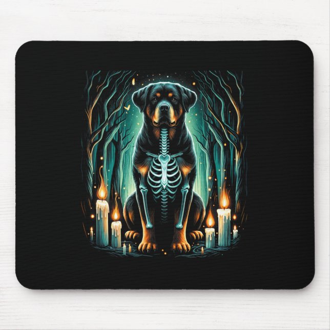 Cool Rottweiler Dog Skeleton Halloween Dog Mum Dad Mouse Pad (Front)