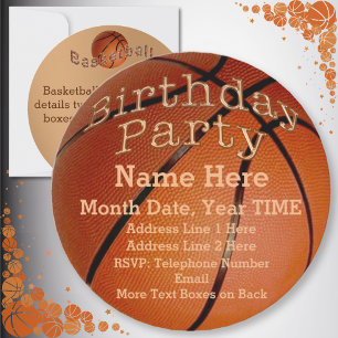 Cool Round Custom Basketball Birthday Invitations