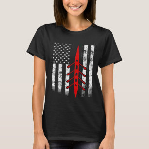 Cool Rowing Flag Rowing Shell on American Flag T-Shirt