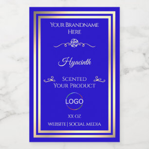 Cool Royal Blue Product Label Gold Frame with Logo
