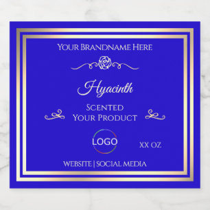 Cool Royal Blue Product Label Gold Frame with Logo