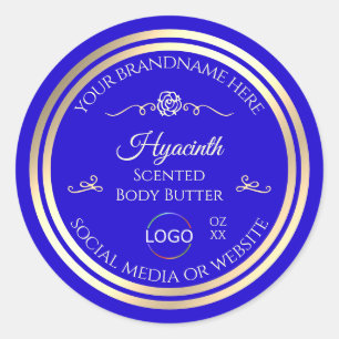 Cool Royal Blue Product Label Gold Frame with Logo