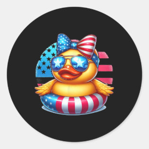 Cool Rubber Duck Usa Flag Cute Duckie 4th Of July Classic Round Sticker