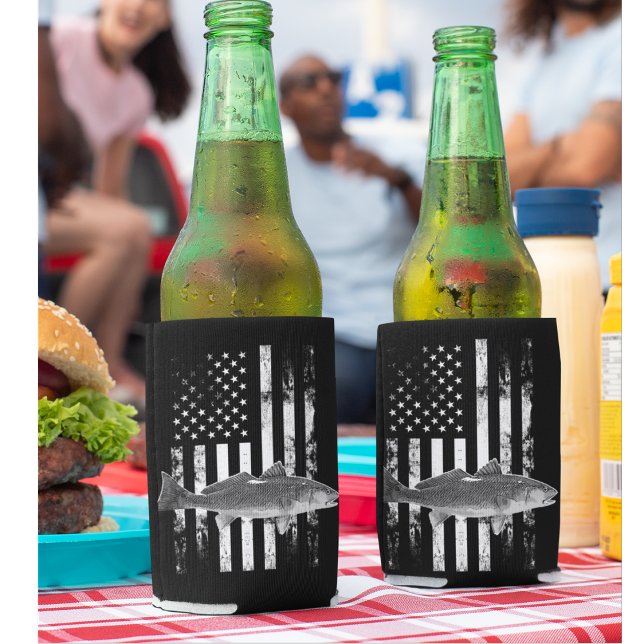 Cool Rugged American Flag Redfish Fishing Can Cooler (Creator Uploaded)
