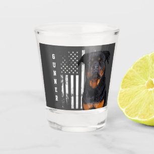 Cool Rugged Rottweiler Dog American Flag  Shot Glass