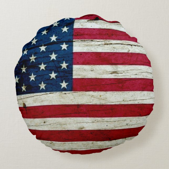 Cool Rustic American Flag Round Cushion (Back)