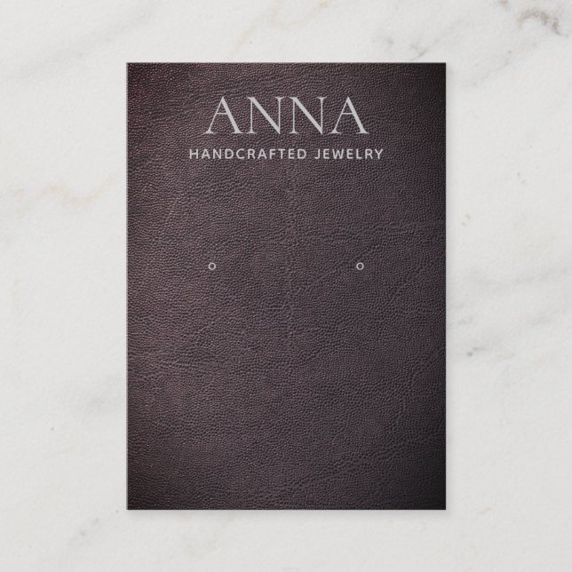 Cool Rustic Brown Leather Earring Display Business Card (Front)