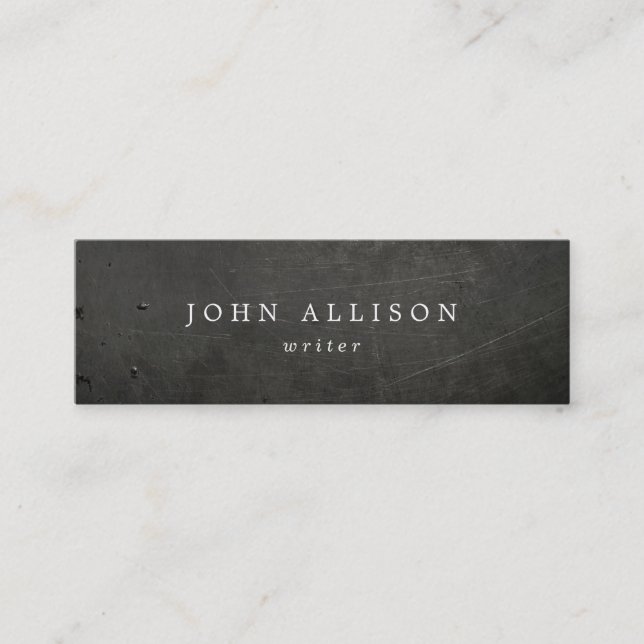 Cool Rustic Guy's Black Scratched Metal Mini Business Card (Front)