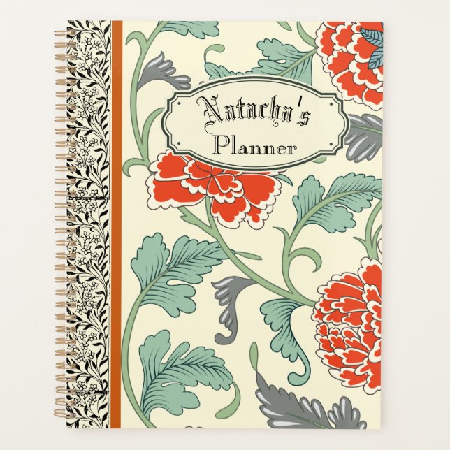 Cool Rustic japanese red flowers Boho Vintage Planner (Front)