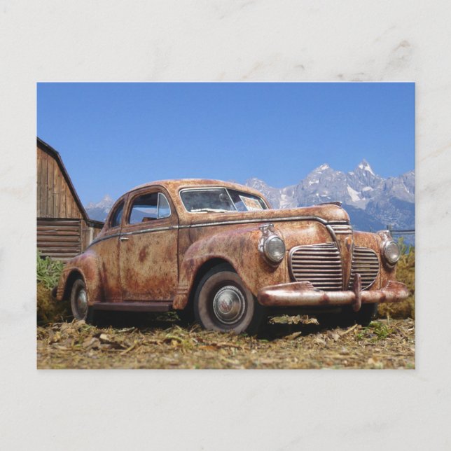 Cool Rusty  Old Vintage Barn Find Car Postcard (Front)