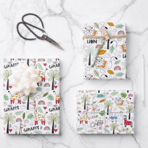 cool Safari Jungle animals tiled Wrapping Paper Sheet