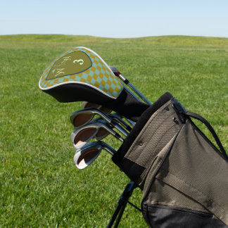Cool Sage & Olive Green Chequered Monogram Golf Head Cover