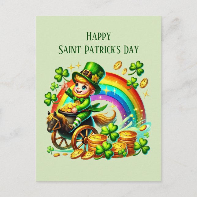 Cool Saint Patrick's Day leprechaun Holiday Postcard (Front)