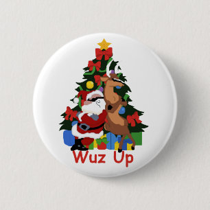 Cool Santa and Reindeer Button