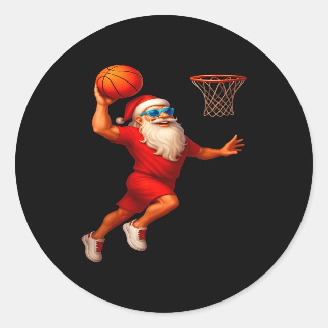 Cool Santa Basketball Player Dunking Xmas Christma Classic Round Sticker (Front)