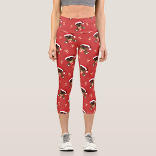 Cool Santa Bear with sunglasses Christmas pattern Capri Leggings