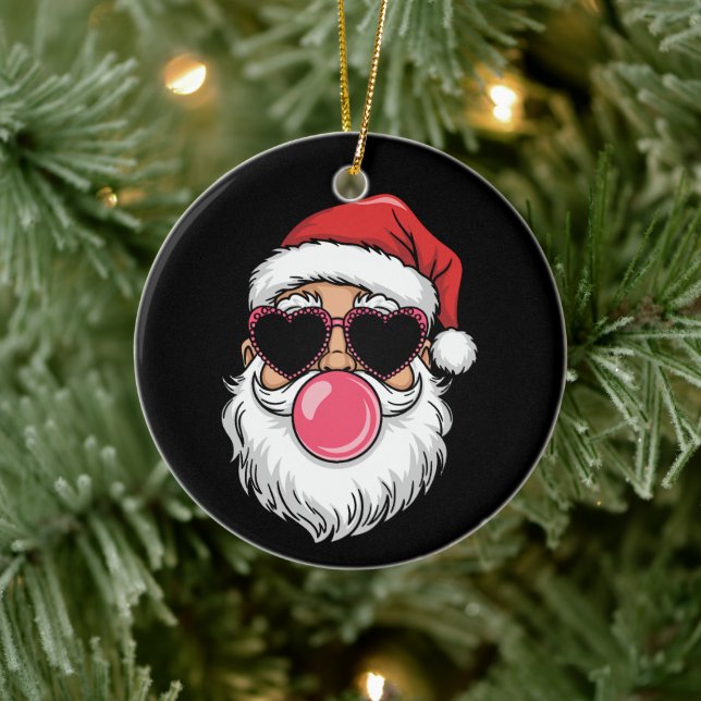 Cool Santa Bubble Gum Pink Heart Glasses Ceramic Tree Decoration (Tree)